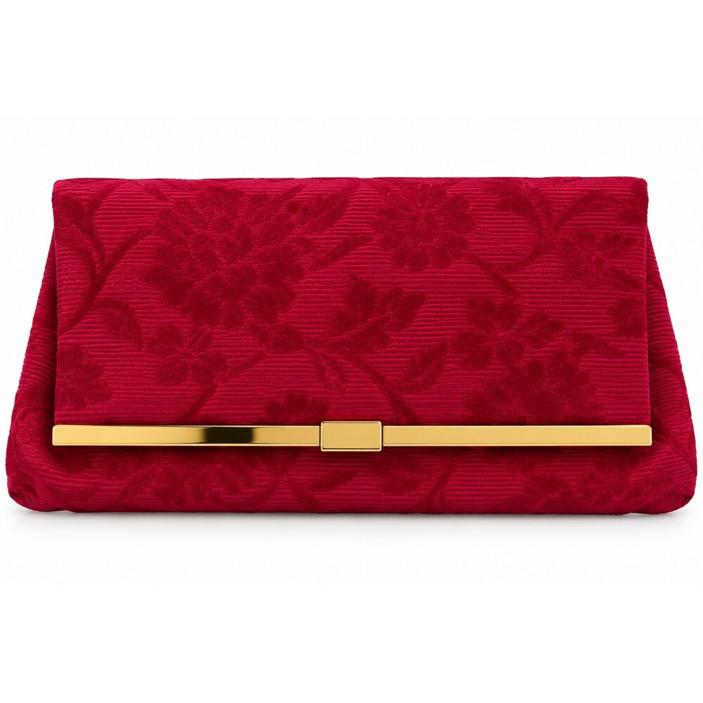 Vintage Bienen-Davis Women's Fuchsia Floral Jacquard Foldover Clutch Gold Frame